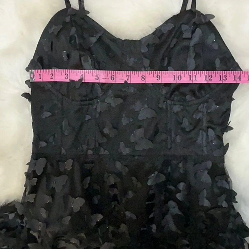 NWT corset tie up prom‎ Dress 3D butterfly Formal Black silver accents  XS S